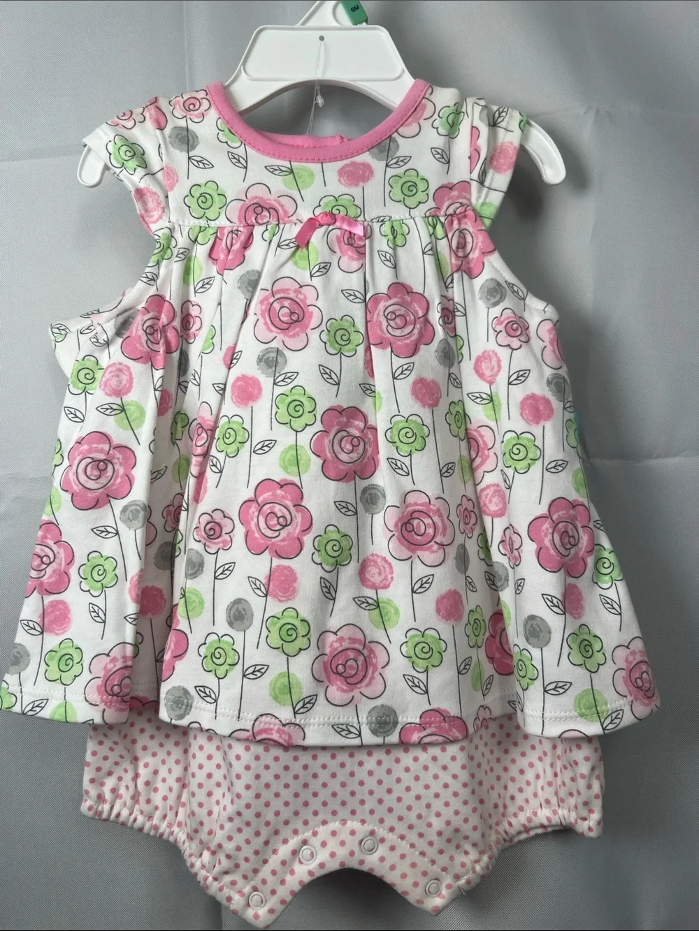 Offspring Pink & Green Floral Baby Dress with Hat NWT